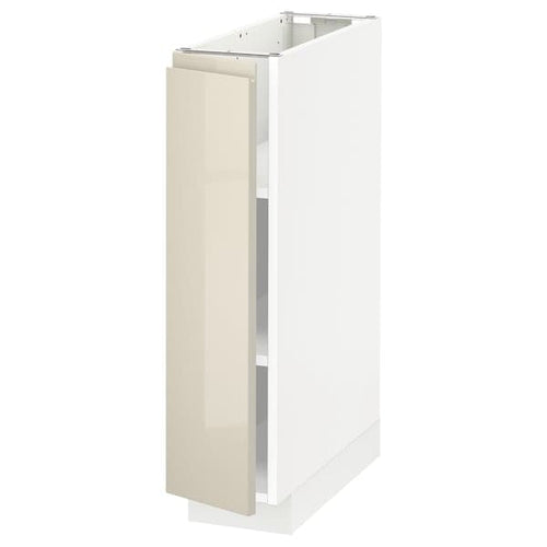 METOD base cabinet with shelves, white/Voxtorp high-gloss light beige, 20x60 cm