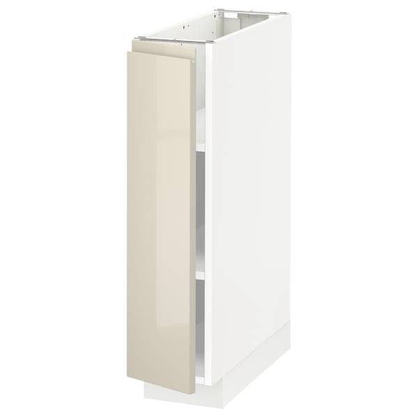 METOD - Base cabinet with shelves, white/Voxtorp high-gloss light beige, 20x60 cm