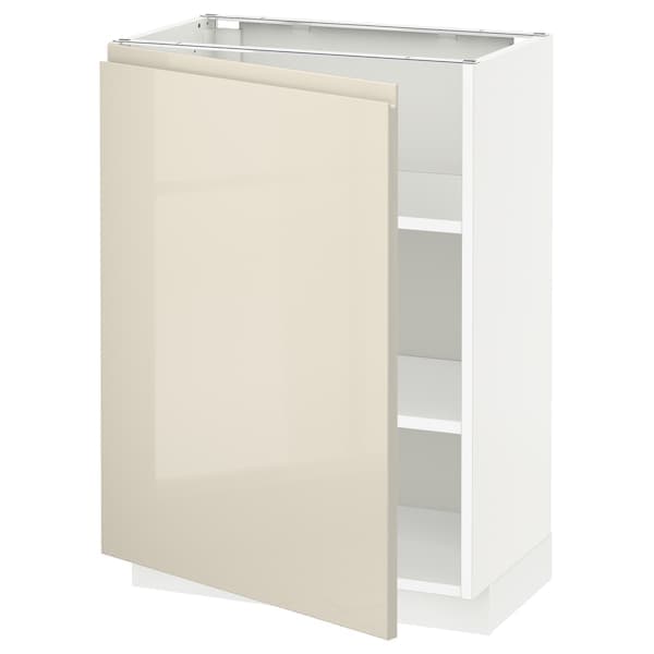 METOD - Base cabinet with shelves, white/Voxtorp high-gloss light beige, 60x37 cm - best price from Maltashopper.com 19463750