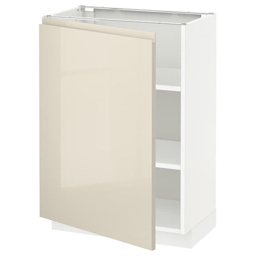 METOD - Base cabinet with shelves, white/Voxtorp high-gloss light beige, 60x37 cm
