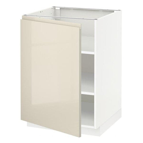 METOD - Base cabinet with shelves, white/Voxtorp high-gloss light beige, 60x60 cm