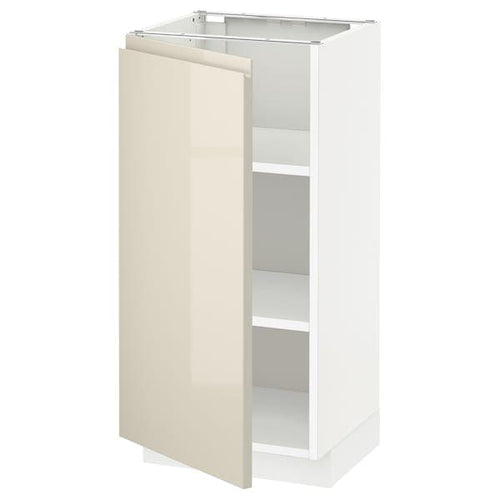 METOD - Base cabinet with shelves, white/Voxtorp high-gloss light beige, 40x37 cm