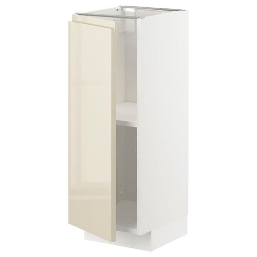 METOD - Base cabinet with shelves, white/Voxtorp high-gloss light beige, 30x37 cm