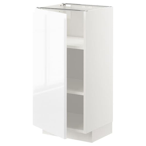 METOD base cabinet with shelves, white/Voxtorp high-gloss/white, 40x37 cm