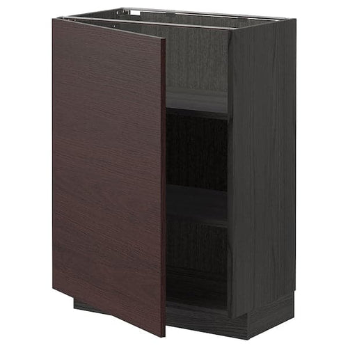 METOD - Base cabinet with shelves, black Askersund/dark brown ash effect, 60x37 cm