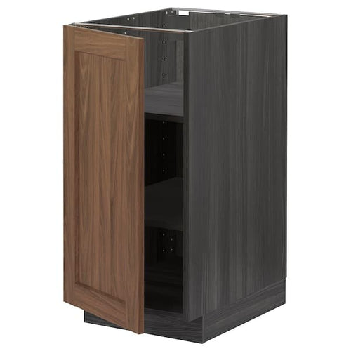METOD - Base cabinet with shelves, black Enköping/brown walnut effect, 40x60 cm