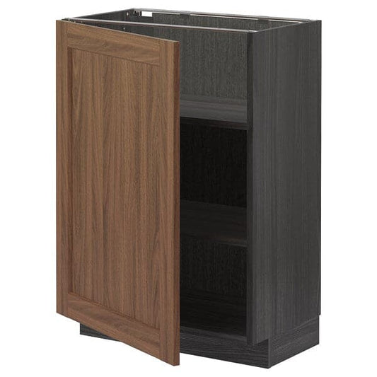 Ikea METOD - Base cabinet with shelves, black Enköping/brown walnut effect, 60x37 cm