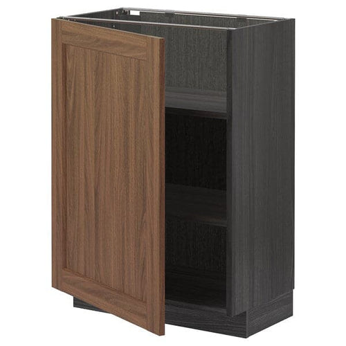 METOD - Base cabinet with shelves, black Enköping/brown walnut effect, 60x37 cm