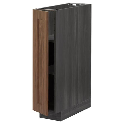 METOD - Base cabinet with shelves, black Enköping/brown walnut effect, 20x60 cm