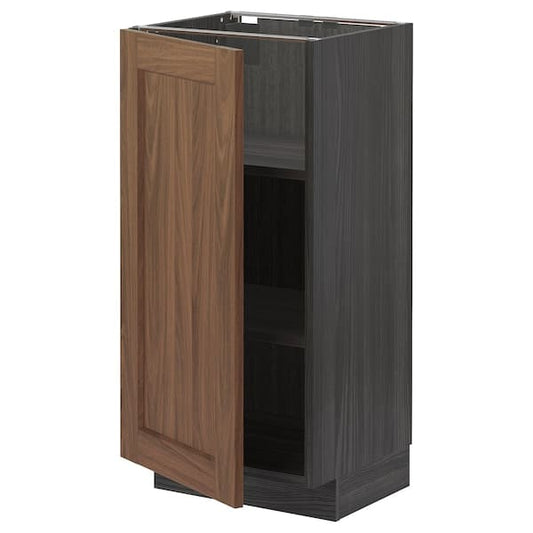 Ikea METOD - Base cabinet with shelves, black Enköping/brown walnut effect, 40x37 cm