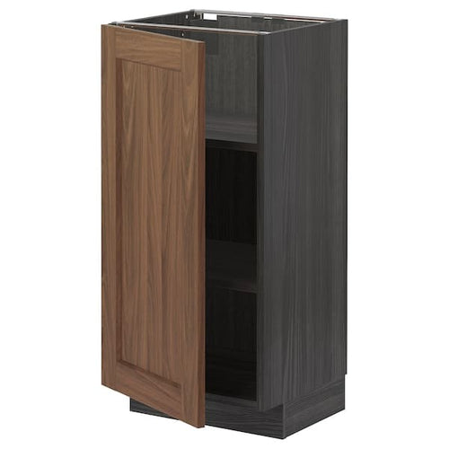 METOD - Base cabinet with shelves, black Enköping/brown walnut effect, 40x37 cm