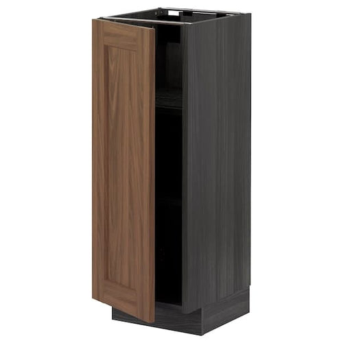 METOD - Base cabinet with shelves, black Enköping/brown walnut effect, 30x37 cm