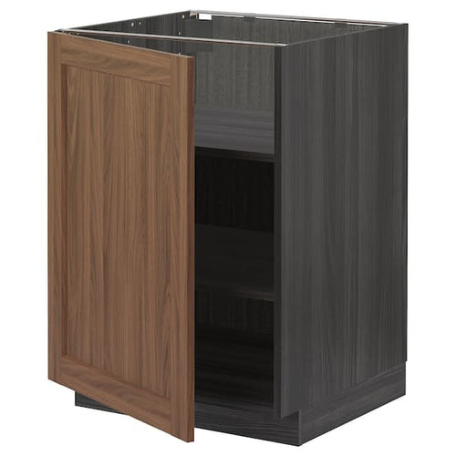 METOD - Base cabinet with shelves, black Enköping/brown walnut effect, 60x60 cm