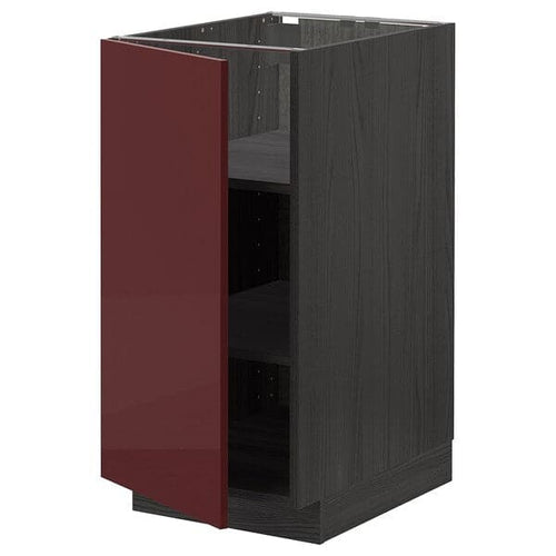 METOD - Base cabinet with shelves, black Kallarp/high-gloss dark red-brown, 40x60 cm