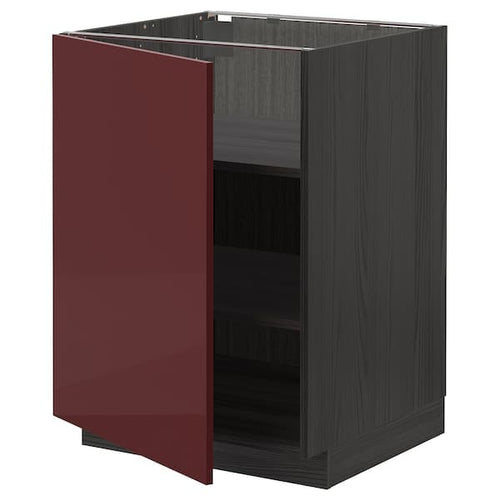 METOD - Base cabinet with shelves, black Kallarp/high-gloss dark red-brown, 60x60 cm