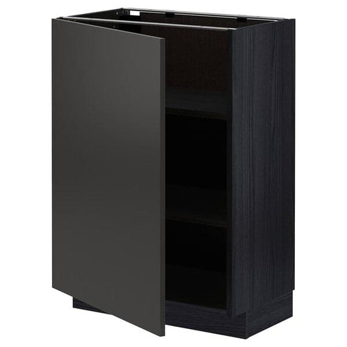 METOD - Base cabinet with shelves, black/Nickebo matt anthracite, 60x37 cm