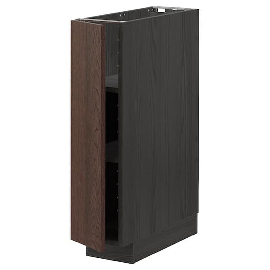 Ikea METOD - Base cabinet with shelves, black/Sinarp brown, 20x60 cm
