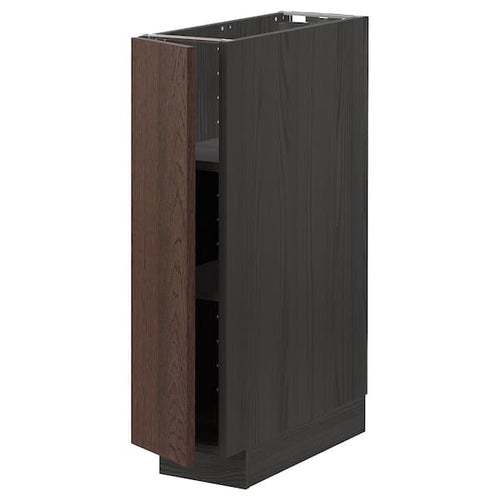 METOD - Base cabinet with shelves, black/Sinarp brown, 20x60 cm