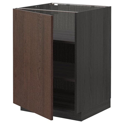 METOD - Base cabinet with shelves, black/Sinarp brown, 60x60 cm