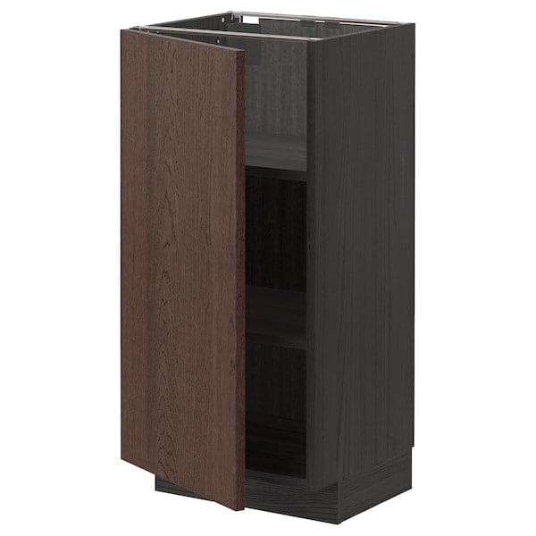 METOD - Base cabinet with shelves, black/Sinarp brown, 40x37 cm - best price from Maltashopper.com 29467432