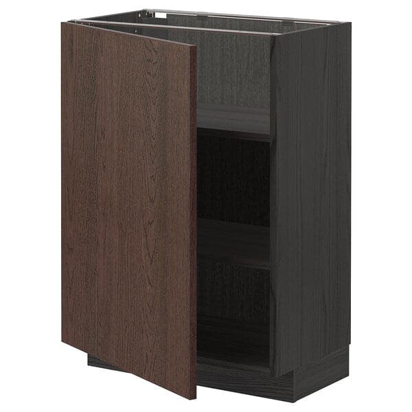Ikea METOD - Base cabinet with shelves, black/Sinarp brown, 60x37 cm