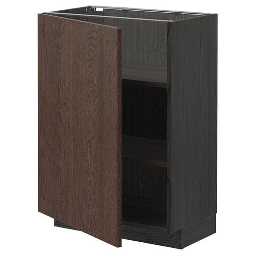 METOD - Base cabinet with shelves, black/Sinarp brown, 60x37 cm
