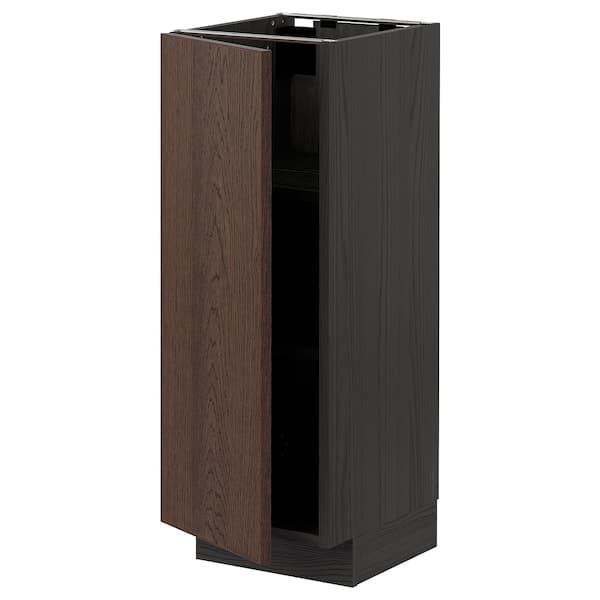 METOD base cabinet with shelves, black/Sinarp brown