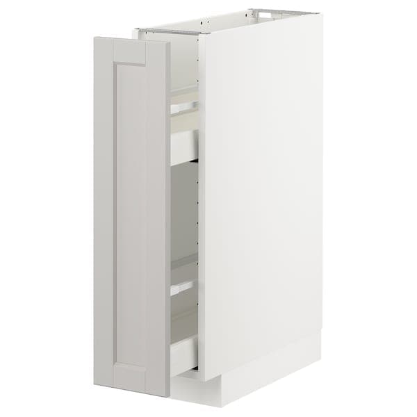 Ikea METOD - Base cabinet/pull-out int fittings, white/Lerhyttan light grey, 20x60 cm