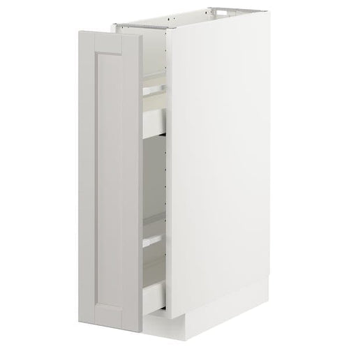 METOD - METOD Base cabinet/pull-out int fittings, white/Lerhyttan light grey, 20x60 cm