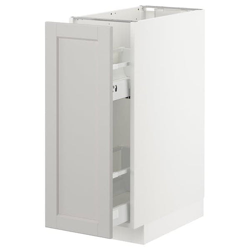 METOD - Base cabinet/pull-out int fittings, white/Lerhyttan light grey, 30x60 cm