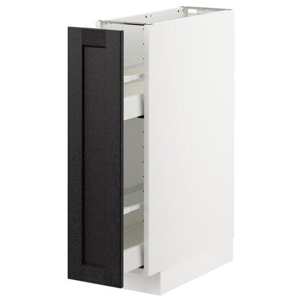 METOD - Base cabinet/pull-out int fittings, white/Lerhyttan black stained