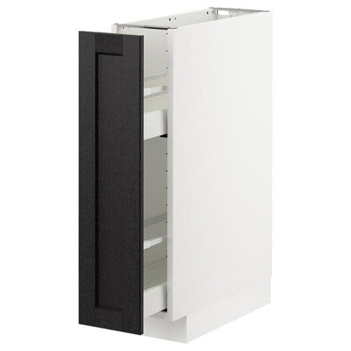METOD - Base cabinet/pull-out int fittings, white/Lerhyttan black stained, 20x60 cm