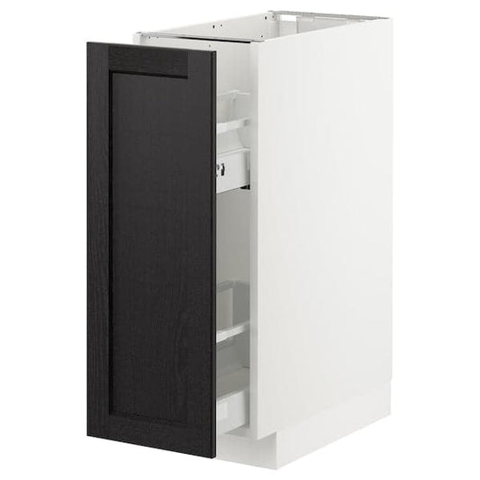 Ikea METOD - Base cabinet/pull-out int fittings, white/Lerhyttan black stained, 30x60 cm