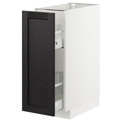 METOD - Base cabinet/pull-out int fittings, white/Lerhyttan black stained, 30x60 cm