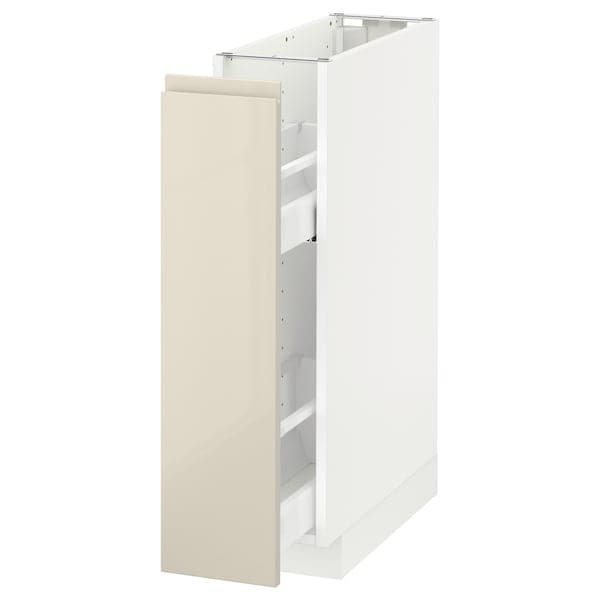 Ikea METOD - Base cabinet/pull-out int fittings, white/Voxtorp high-gloss light beige, 20x60 cm