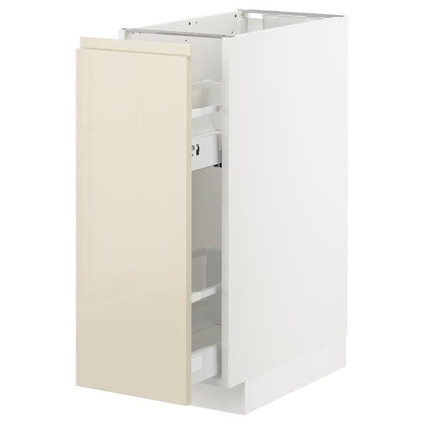 METOD - Base cabinet/pull-out int fittings, white/Voxtorp high-gloss light beige, 30x60 cm