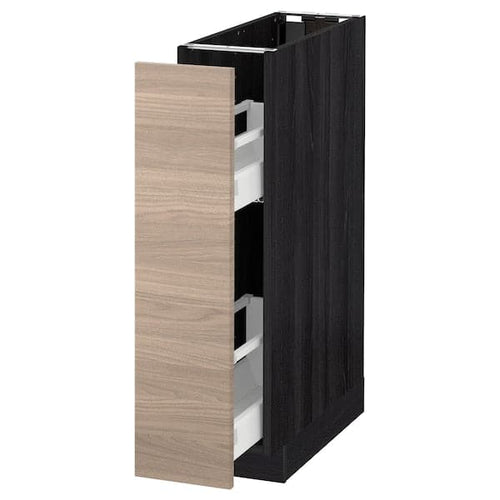 METOD base cabinet/pull-out int fittings, black/Brokhult light grey, 20.0x80.0x60.0 cm