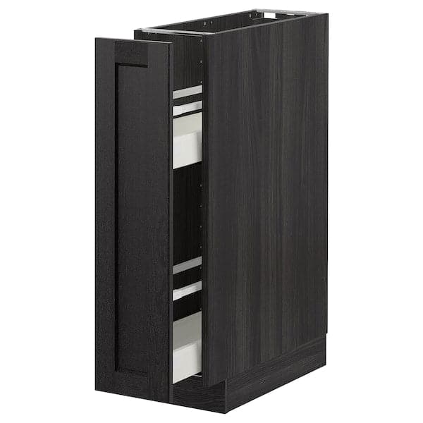 METOD - Base cabinet/pull-out int fittings, black/Lerhyttan black stained, 20x60 cm - best price from Maltashopper.com 99260169