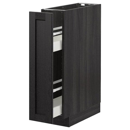 METOD - Base cabinet/pull-out int fittings, black/Lerhyttan black stained, 20x60 cm