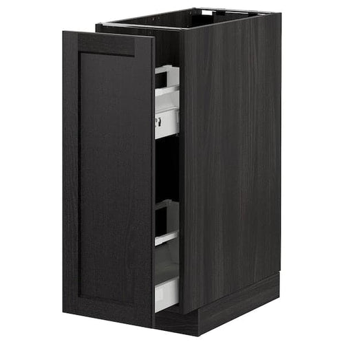 METOD - Base cabinet/pull-out int fittings, black/Lerhyttan black stained, 30x60 cm
