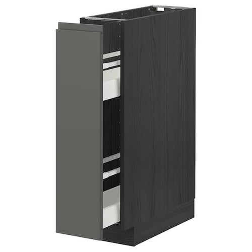 METOD - Base cabinet/pull-out int fittings, black/Voxtorp dark grey, 20x60 cm