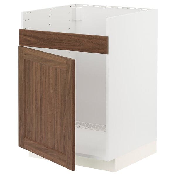 METOD - Base cab f HAVSEN single bowl sink, white Enköping/brown walnut effect, 60x60 cm