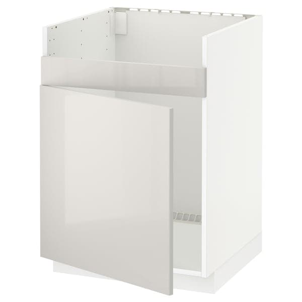 METOD base cab f HAVSEN single bowl sink, white/Ringhult light grey, 60x60 cm