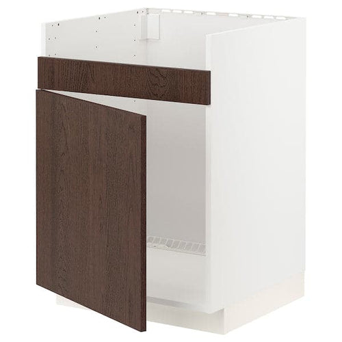 METOD - Base cab f HAVSEN single bowl sink, white/Sinarp brown ,