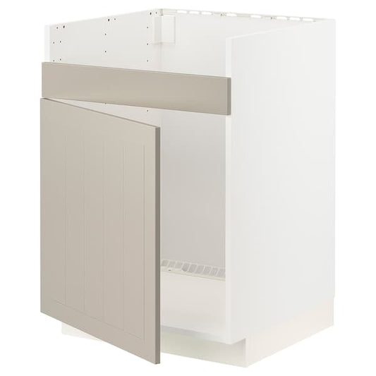 Ikea METOD - Base cab f HAVSEN single bowl sink, white/Stensund beige, 60x60 cm