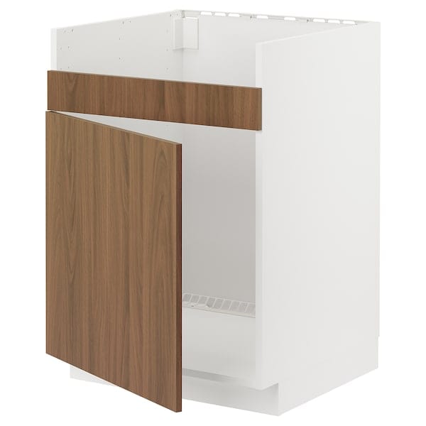 Ikea METOD - Base cab f HAVSEN single bowl sink, white/Tistorp brown walnut effect, 60x60 cm