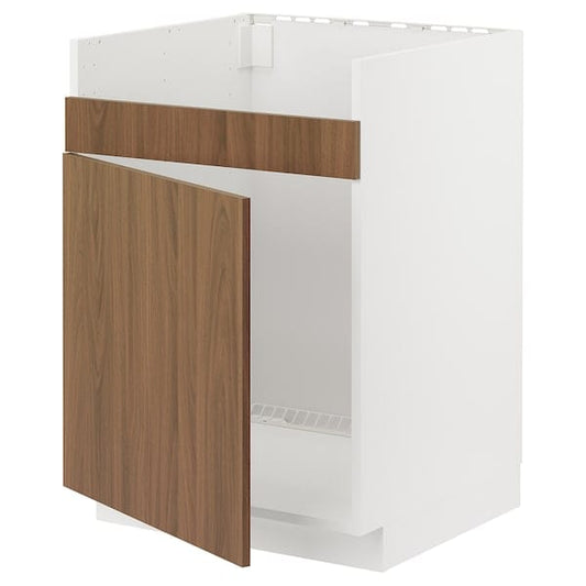 Ikea METOD - Base cab f HAVSEN single bowl sink, white/Tistorp brown walnut effect, 60x60 cm