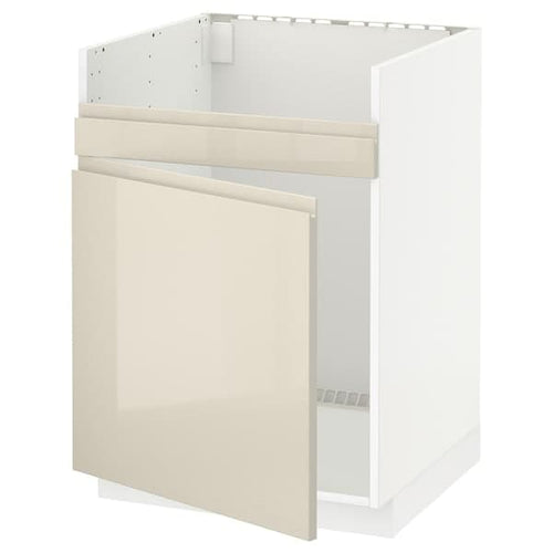 METOD - Base cab f HAVSEN single bowl sink, white/Voxtorp high-gloss light beige, 60x60 cm