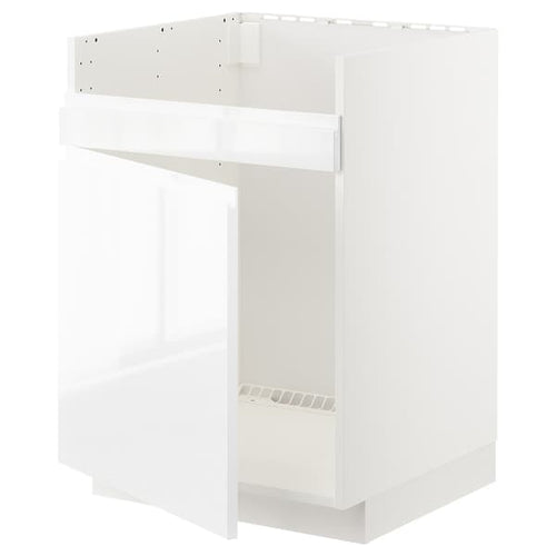 METOD - METOD Base cab f HAVSEN single bowl sink, white/Voxtorp high-gloss/white, 60x60 cm