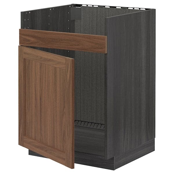 Ikea METOD - Base cab f HAVSEN single bowl sink, black Enköping/brown walnut effect, 60x60 cm